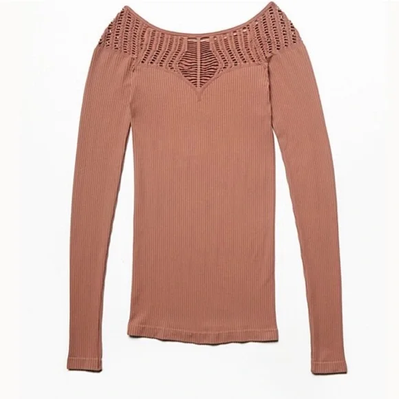 NWOT Free People Cut Out Neck Long Sleeve Top Henna - Picture 4 of 4